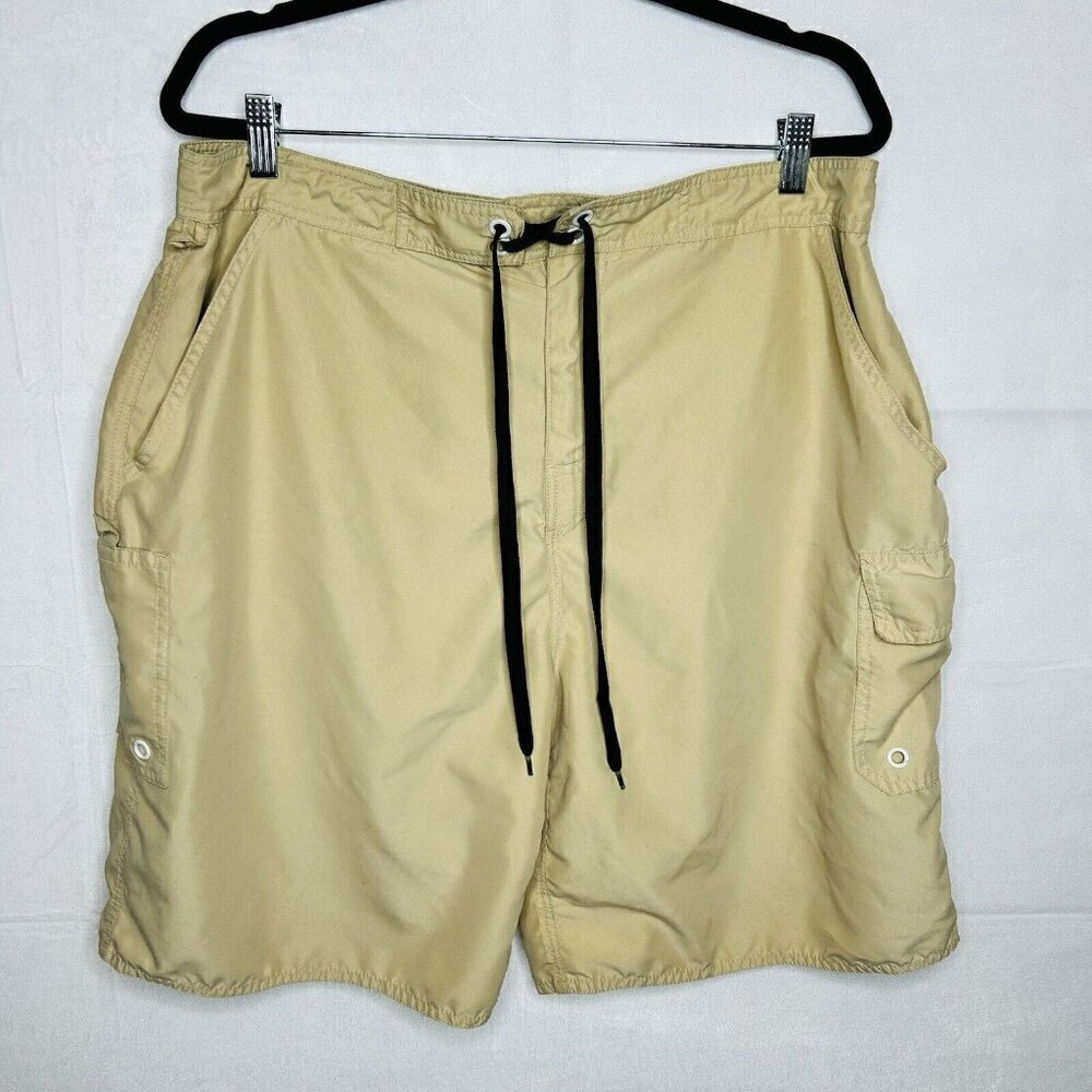 AFTCO Bluewater Shorts Sz 36 Khaki 9" Fishing Drawstring Swim Boardshorts